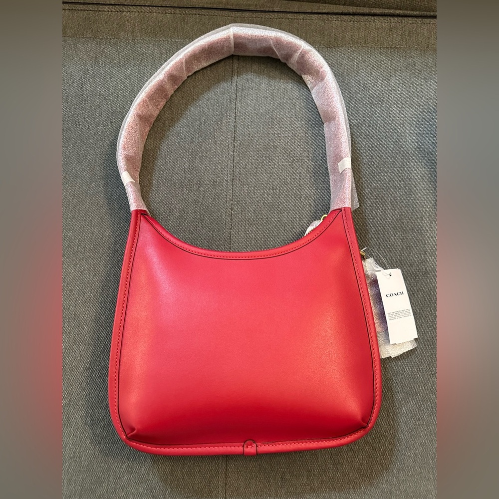 Coach Red Leather Shoulder Bag with Gold Hardware
